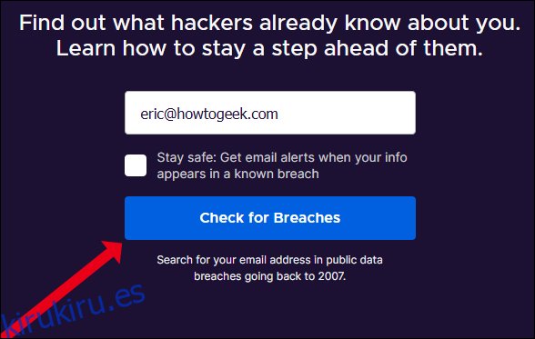 Ingresar una dirección de correo electrónico para un escaneo de Firefox Monitor