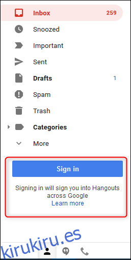 La sección Google Hangouts en la barra lateral de Gmail.