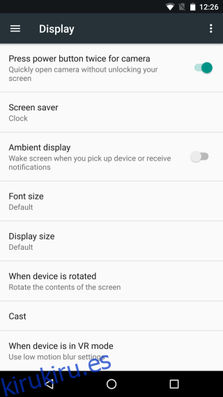 configuración de pantalla de Android