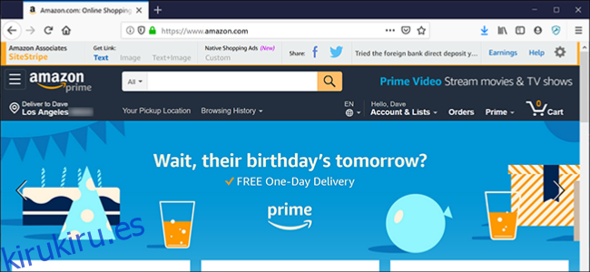 La página de inicio personalizada de Amazon.