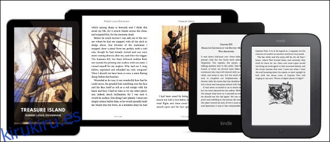 Un libro electrónico gratuito de dominio público de Treasure Island en varias tabletas y lectores electrónicos.