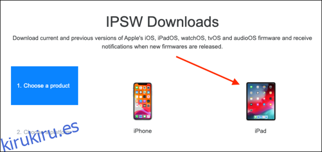Seleccione su dispositivo en el sitio web de IPSW.