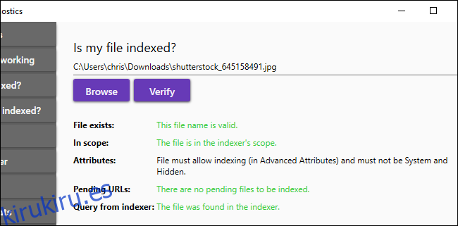 Probar si un archivo se está indexando y por qué en el Indexer Diagnostics de Microsoft.