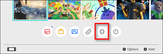 Icono de configuración del sistema en la pantalla de inicio de Nintendo Switch