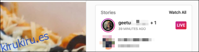 La sección de Historias en Instagram en un navegador de escritorio.