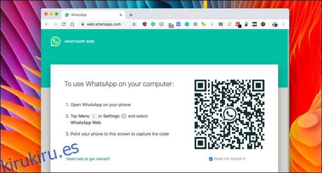 Página de escaneo del código QR de WhatsApp Web