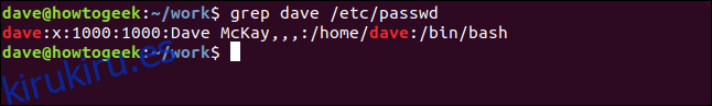 grep dave / etc / password en una terminal widnow
