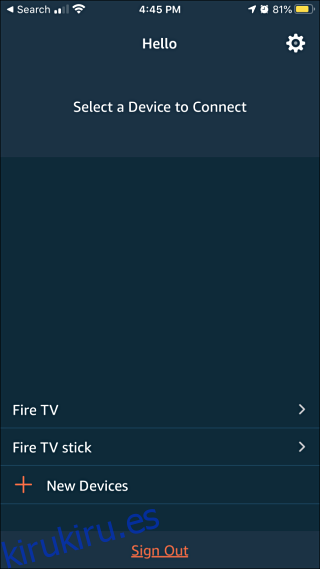 Aplicación Amazon Fire TV: selección de un dispositivo para conectarse