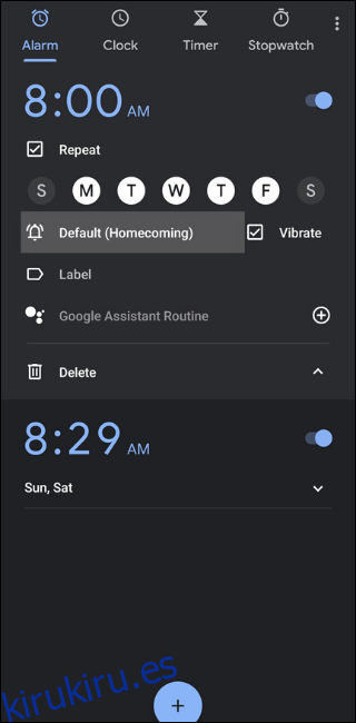 Configuración de la alarma del reloj de Google