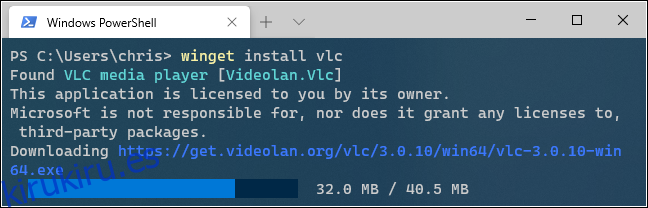 Instalación de VLC con el Administrador de paquetes de Windows