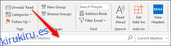El antiguo cuadro de búsqueda de Outlook.