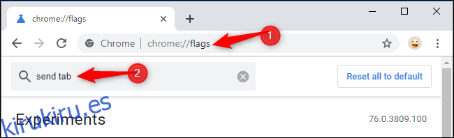 Encontrar la bandera Enviar pestaña a uno mismo en Google Chrome