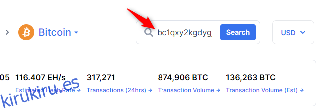 Búsqueda de transacciones de direcciones de Bitcoin.