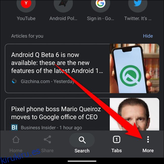 Android Google Chrome Tap Three Dots