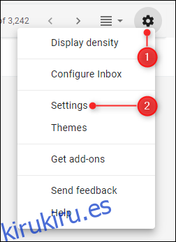 La opción Configuración en Gmail
