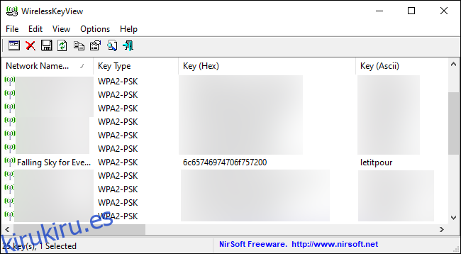 NirSoft WirelessKeyView que se ejecuta en Windows 10