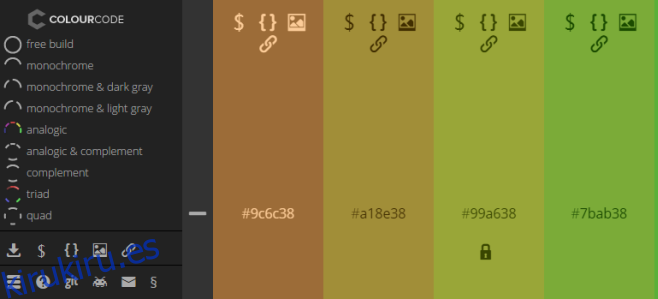 muestras de código de color