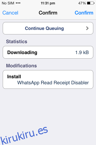 Instalación del desactivador de recibos de lectura de WhatsApp