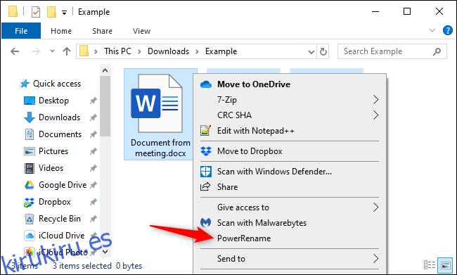 Cambio de nombre de archivos en masa en el Explorador de archivos con PowerToy de Microsoft.