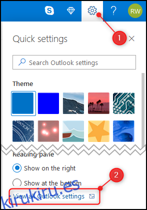 Panel de configuración de Outlook.