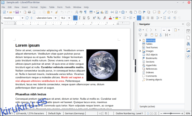Interfaz de escritura de LibreOffice