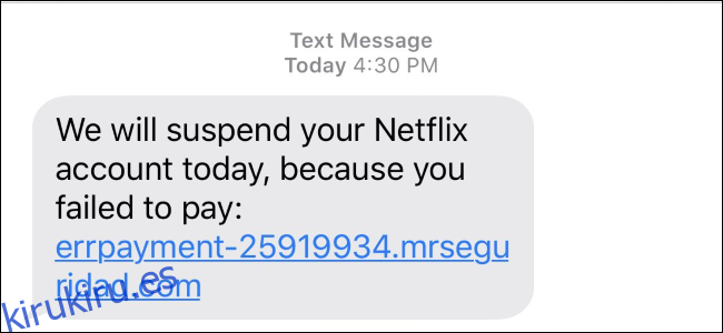 Mensaje de texto de estafa de Netflix