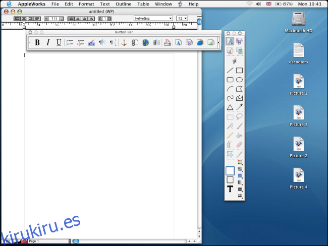 AppleWorks 6.0 ejecutándose en un escritorio Mac antiguo.