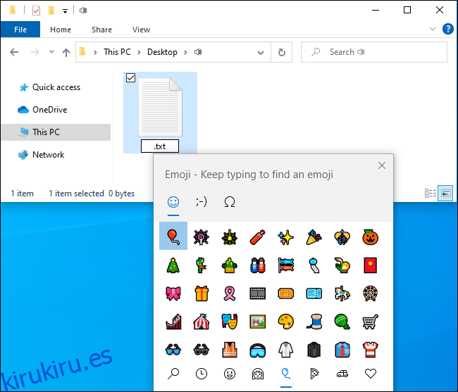 Agregar un emoji a un nombre de archivo en Windows 10 usando el Explorador de archivos.