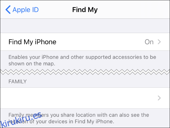 Encuentra las opciones de Mi iPhone en la aplicación Configuración de iPhone.