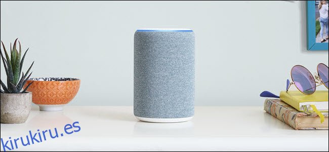 Un Amazon Echo gris aproximadamente en el centro de una habitación.