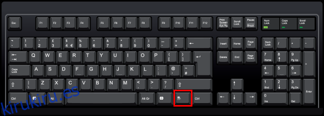 Posición de la tecla de menú resaltada en un teclado físico