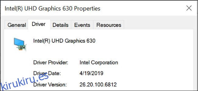 Propiedades del controlador de gráficos Intel en Windows