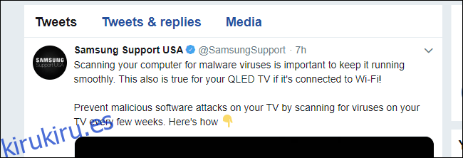 Soporte antivirus de Samsung tweet