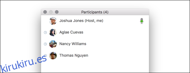 Amplíe la lista de participantes que muestra el seguimiento de la atención en una Mac.