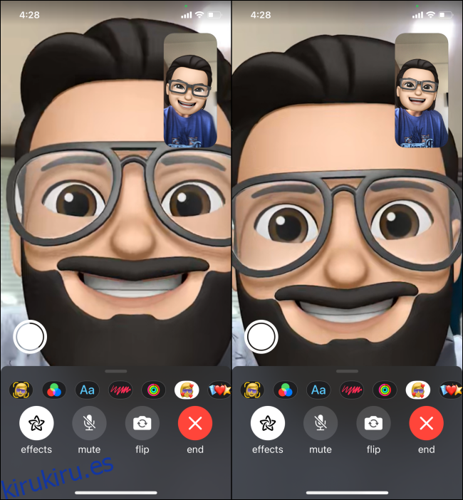 Uso de FaceTime con la vista de pantalla completa de Memoji