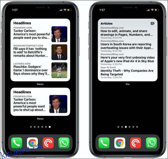 Widgets de noticias en dos iPhones.