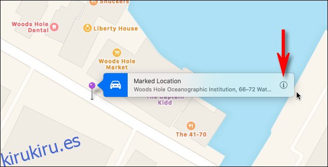 Coloque un pin en Apple Maps en Mac y haga clic en el 