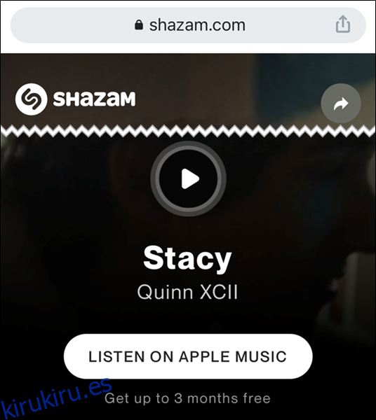 Obtenga más información sobre la canción en el sitio web de Shazam