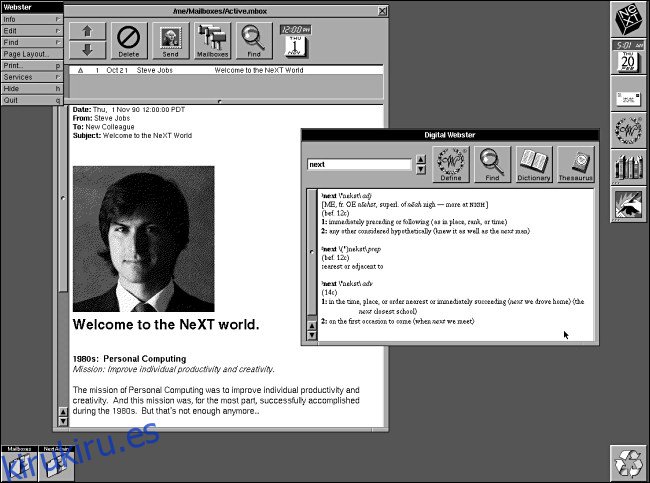 Un correo electrónico de Steve Jobs en una computadora NeXTSTEP 2.0.