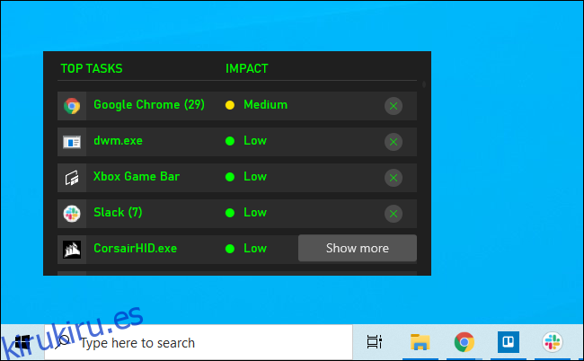El widget de recursos de la barra de juegos de Xbox anclado en un escritorio de Windows 10