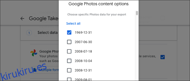 Seleccione el álbum de Google Fotos para hacer una copia de seguridad