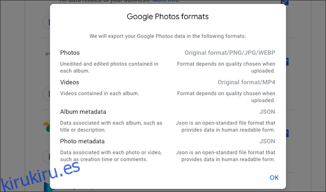 Verifique los formatos de archivo de la exportación de datos de Google Photos