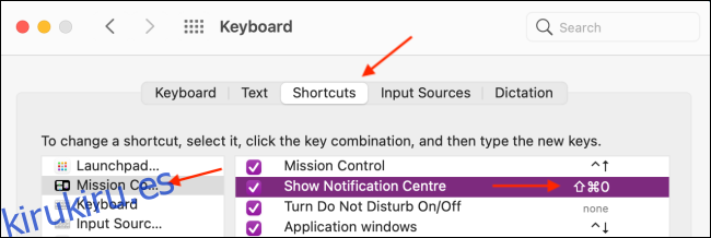 Establecer método abreviado de teclado para el centro de notificaciones
