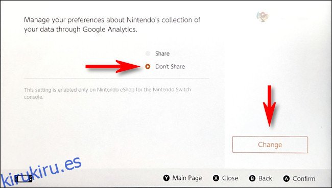 En la página de opciones de Google Analytics de Nintendo eShop, seleccione 