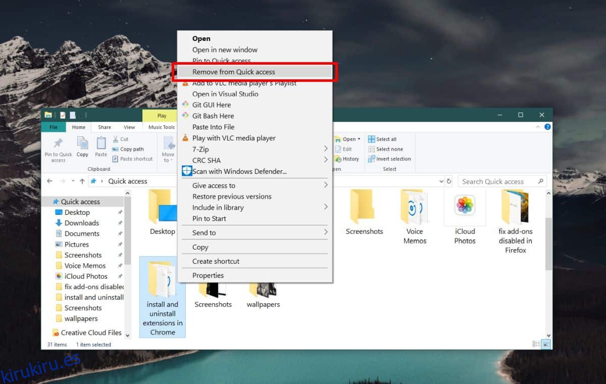 Cómo excluir archivos y carpetas de archivos recientes en Windows 10