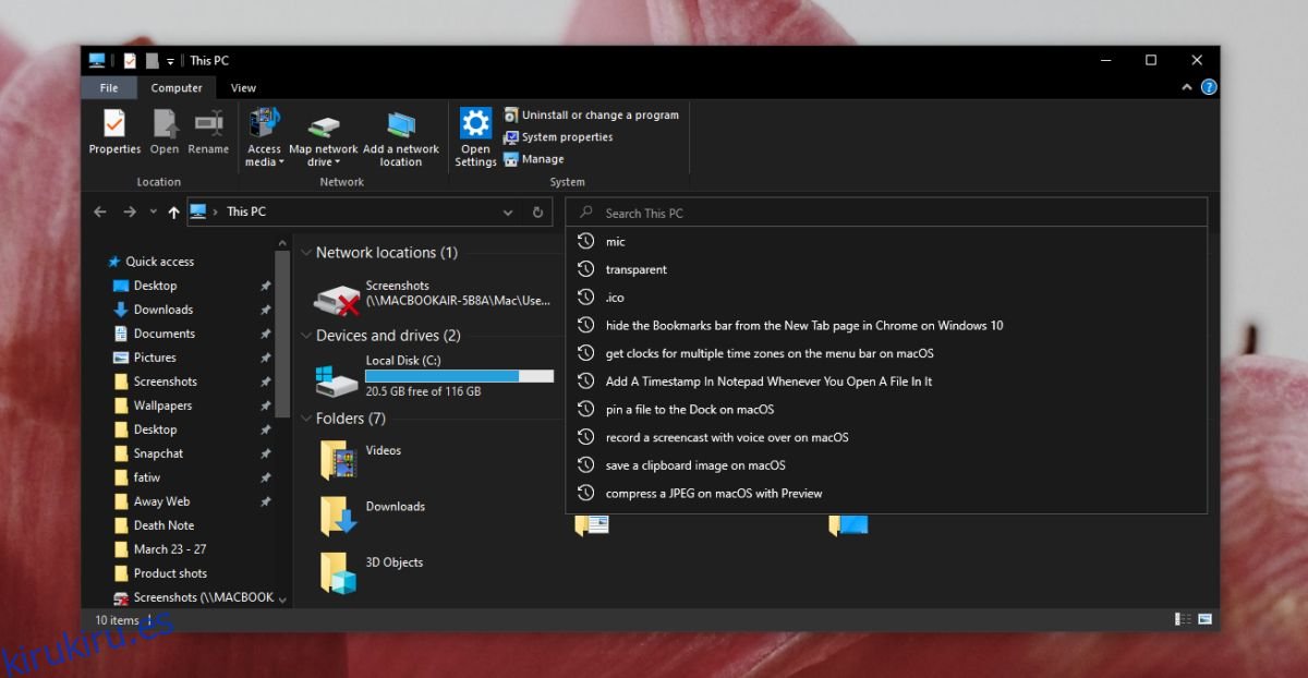 Cómo eliminar el historial de búsqueda en el Explorador de archivos en Windows 10