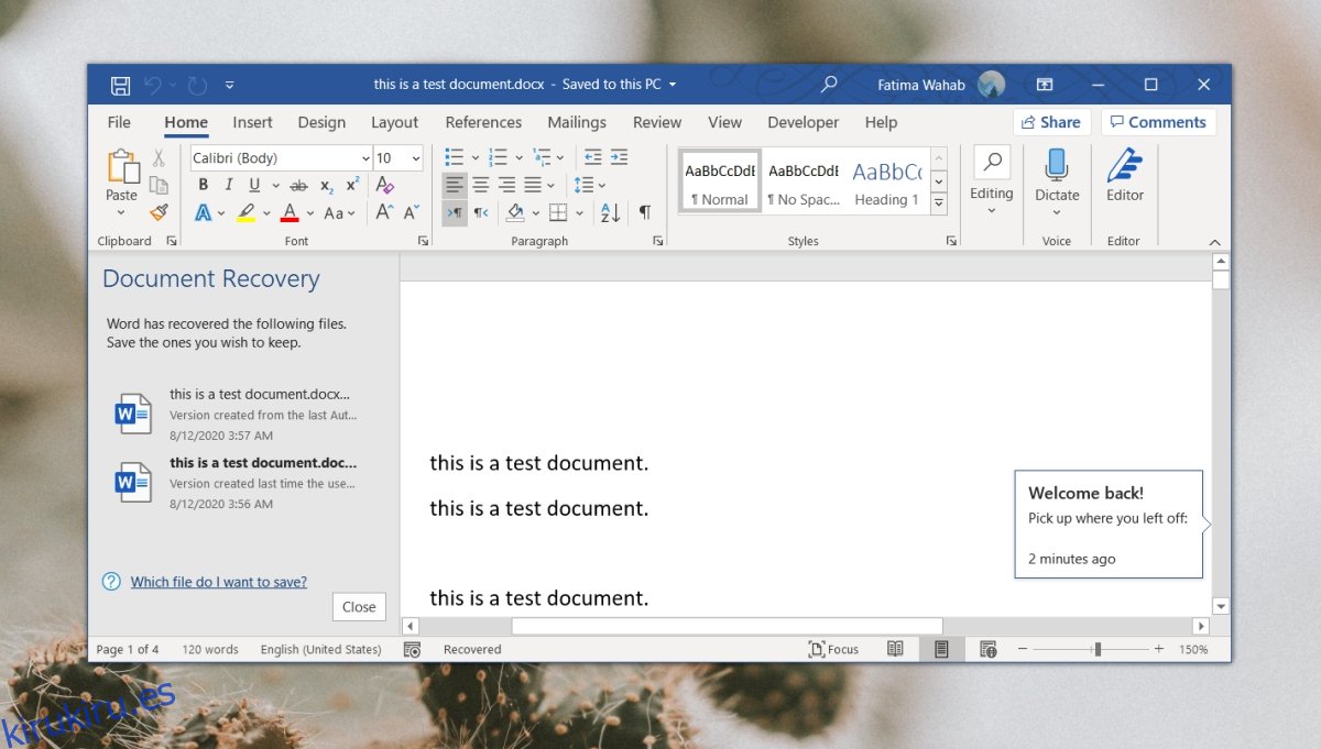 Cómo recuperar un documento de Word no guardado en Windows 10