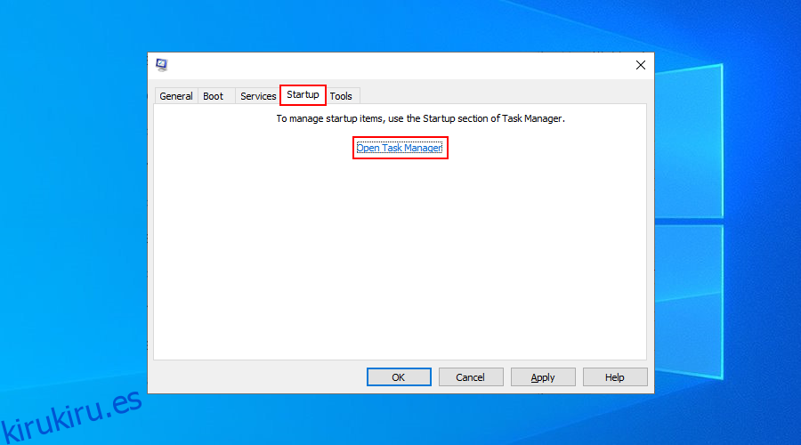 Windows 10 muestra cómo abrir el Administrador de tareas desde la aplicación Configuración del sistema
