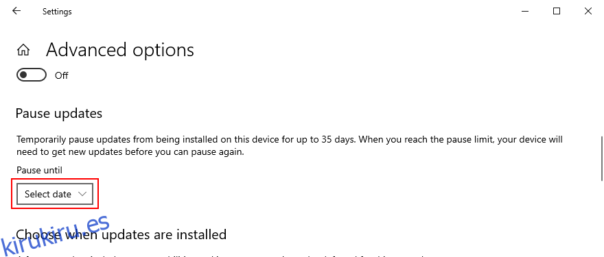 Windows 10 muestra cómo pausar las actualizaciones de Windows