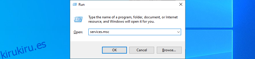 Windows 10 muestra cómo ejecutar services.msc